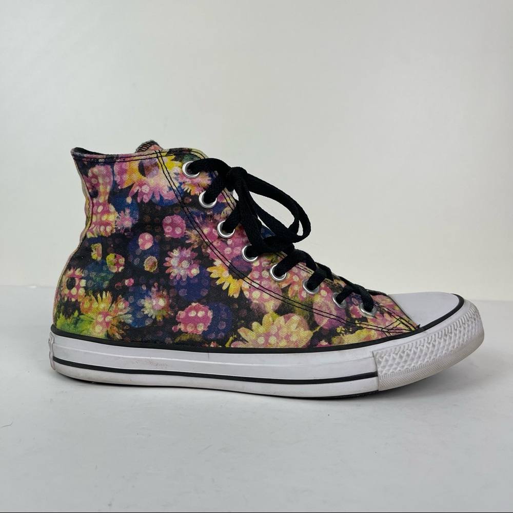 Converse High Top Floral Canvas Sneakers in Black, Yellow, Pink
